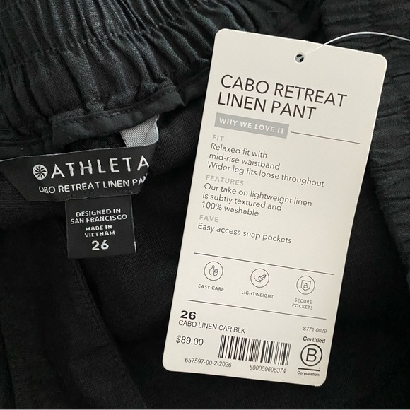 NWT Athleta Cabo Retreat Linen Pant Black size 26 - Picture 6 of 9